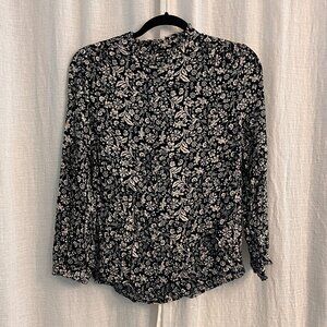 J Crew Black & Cream Floral Blouse